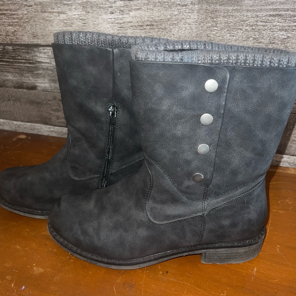 Muk Luks Charcoal Ankle Boots with Button Detail